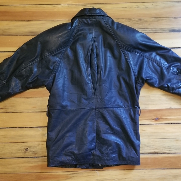 Vintage AM2 Andrew Marc chunky black leather jacket size small Excellent thick - Picture 3 of 16